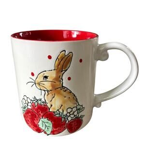 Spectrum Designz Bunny Rabbit Coffee Mug Spring Easter Strawberry Stoneware NEW